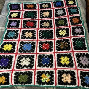retro granny square afgan knitted crochet blanket
